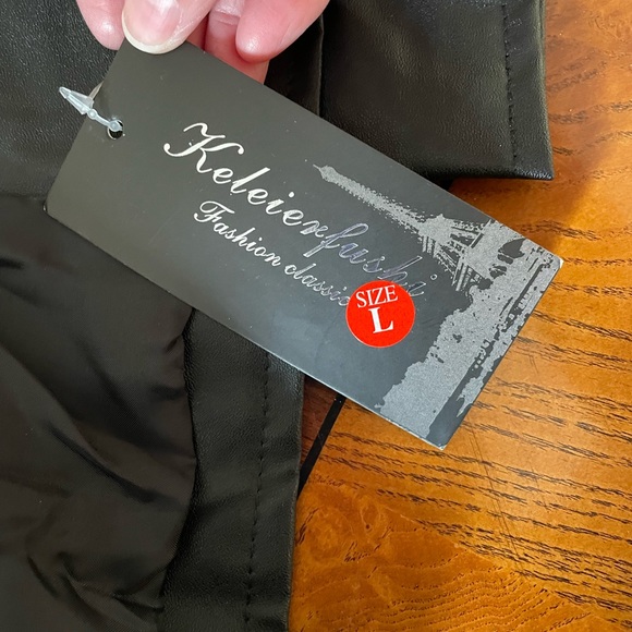 Faux Leather Moto Jacket Black Zip Up Belted - Picture 12 of 13